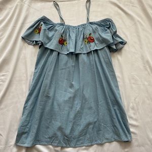 Topshop Denim Off the Shoulder Dress